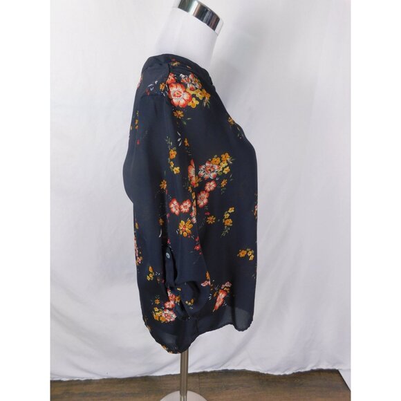 Crescent & Willough M Black Floral Boho Blouse Cottagecore Sheer - Picture 6 of 10